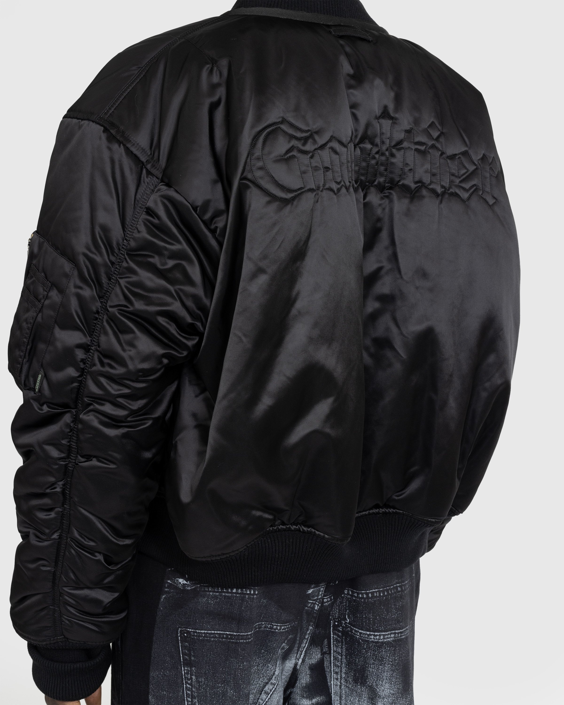 Jean Paul Gaultier Oversized Satin Bomber Jacket Black Grey